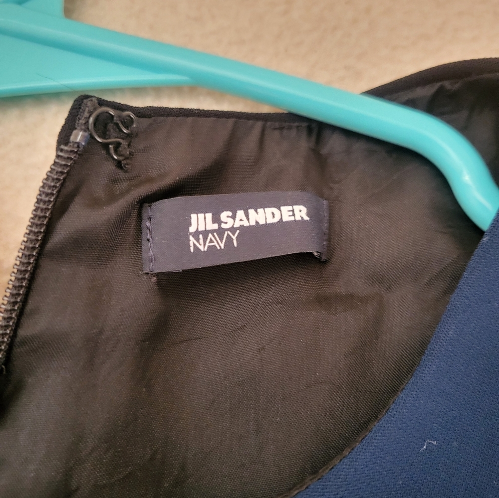 Jil Sander Navy Colorblock Blue And Black Sheath Dress - Picture 2 of 4